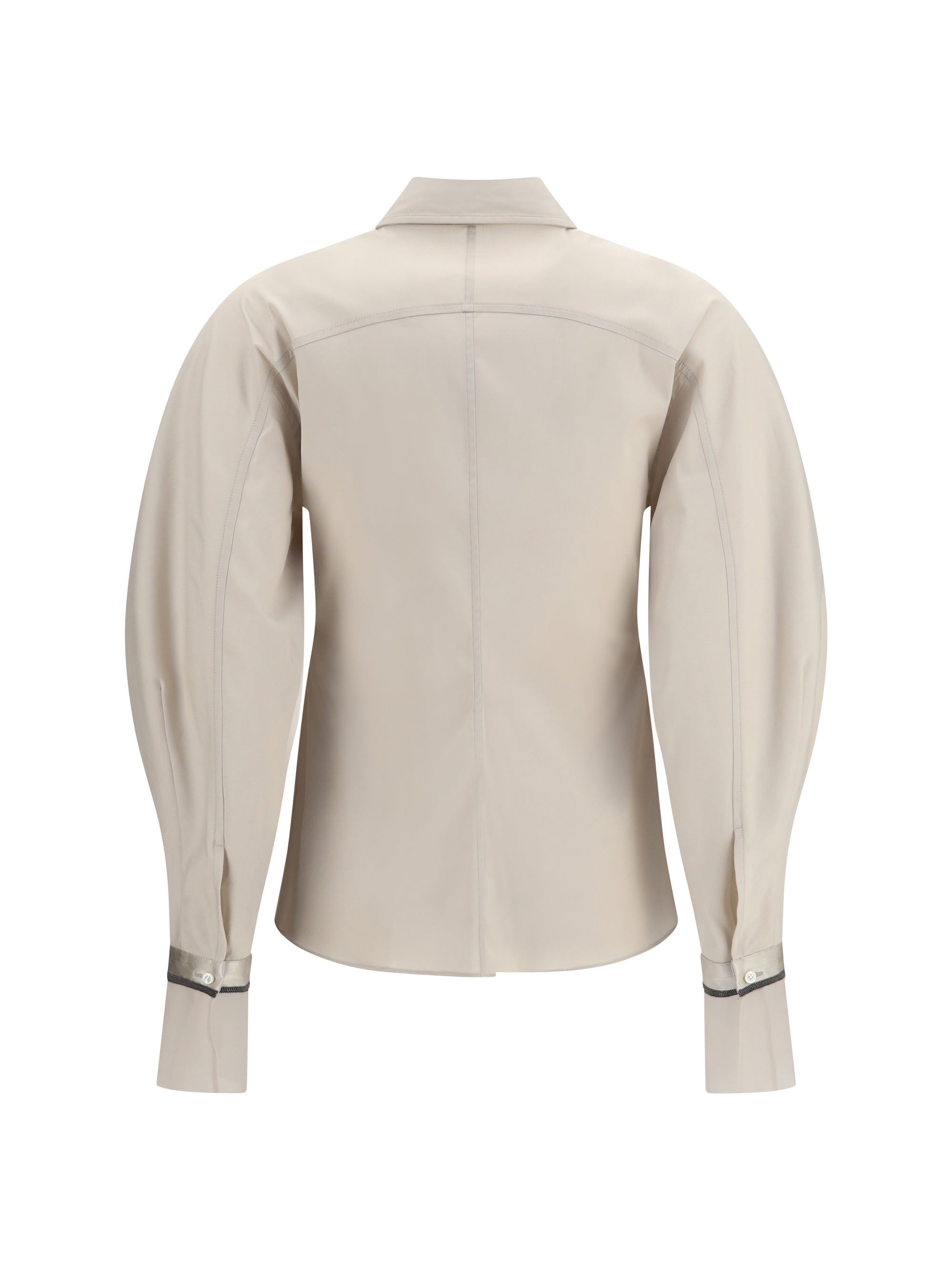 stretch cotton poplin shirt with shiny silk cuffs