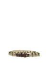 engraved metal and leather belt