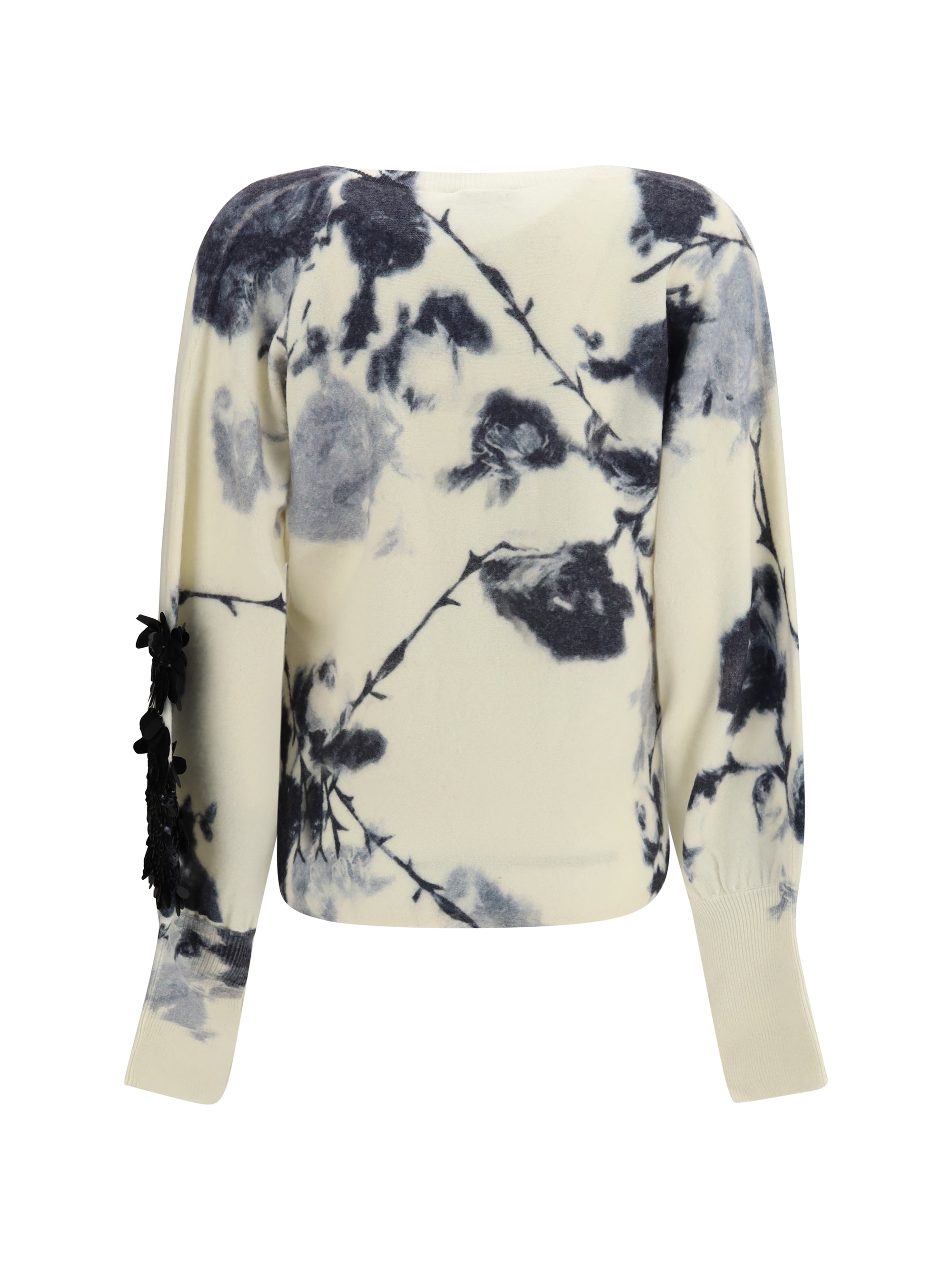 wool and cashmere sweater with applied roses