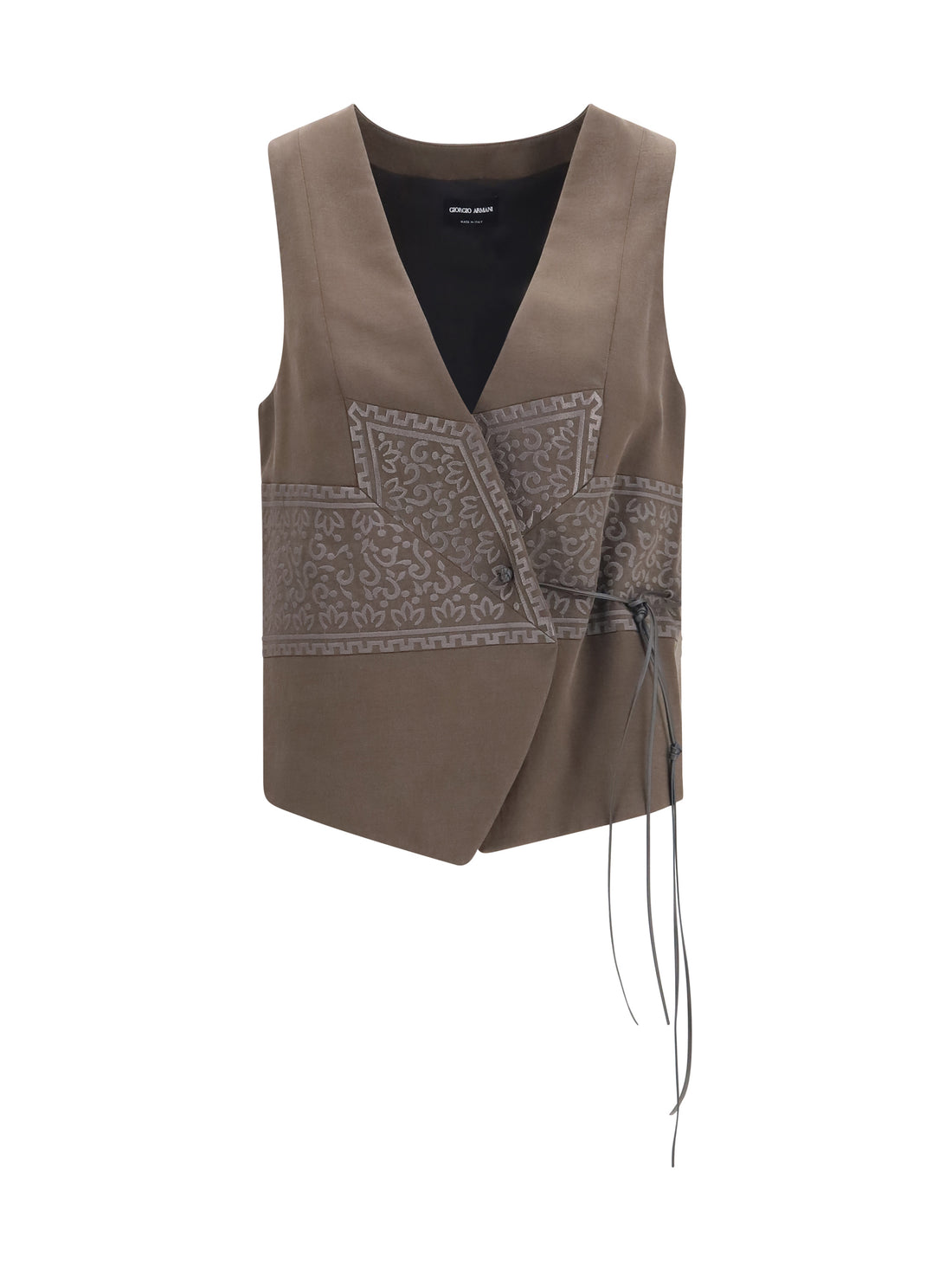 GIORGIO ARMANI 44 vest in washed silk and virgin wool with jacquard pattern and ties