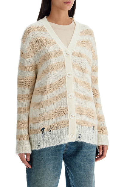 striped distressed cardigan with