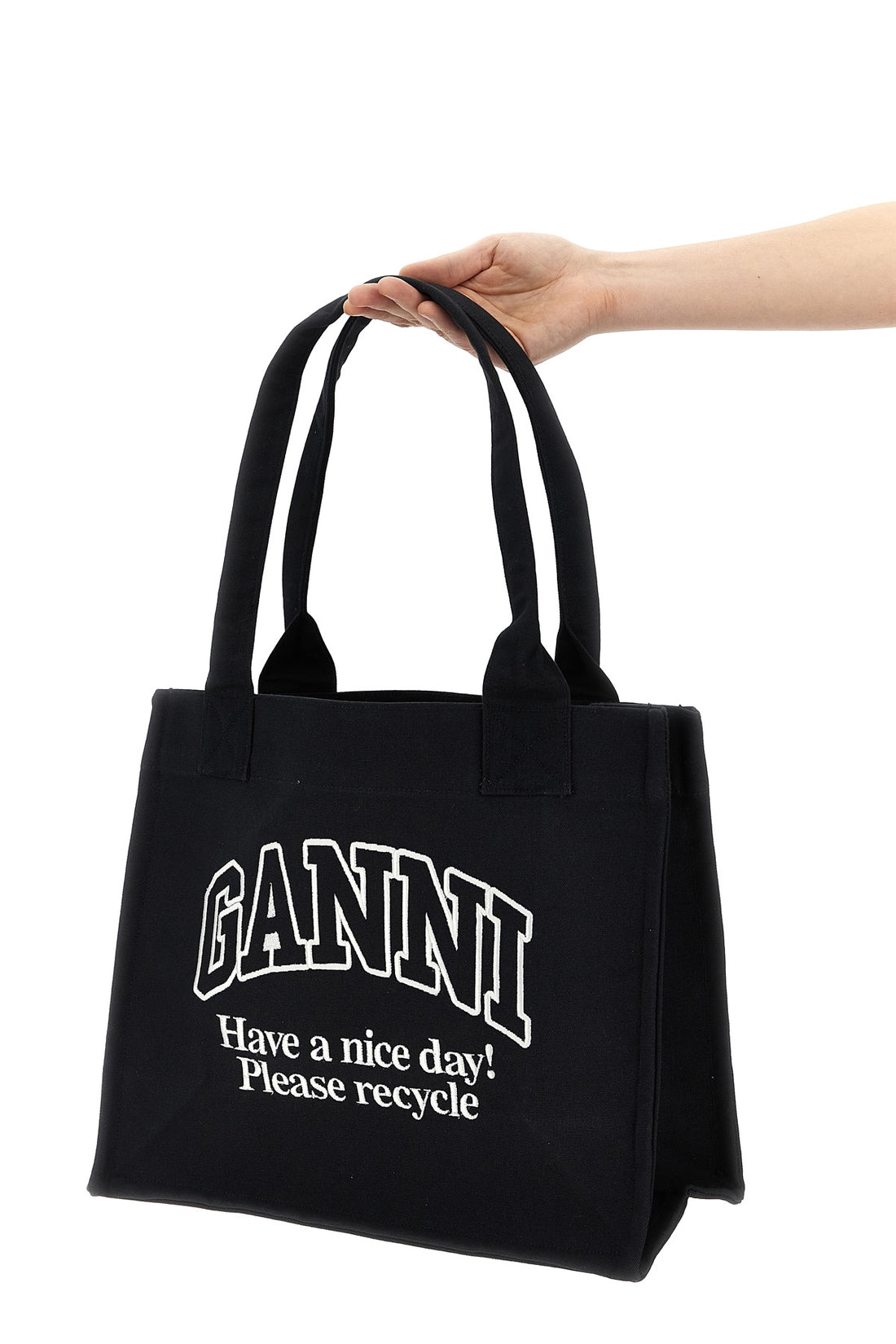 GANNI OS large easy shopper contrasted logo cotton canvas shopping bag