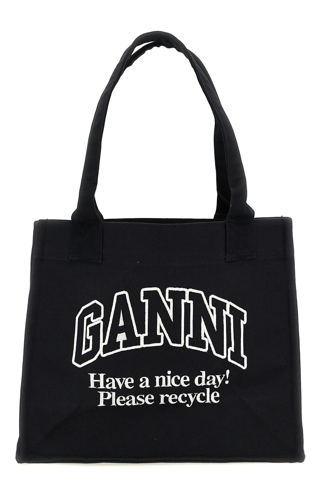 GANNI OS large easy shopper contrasted logo cotton canvas shopping bag