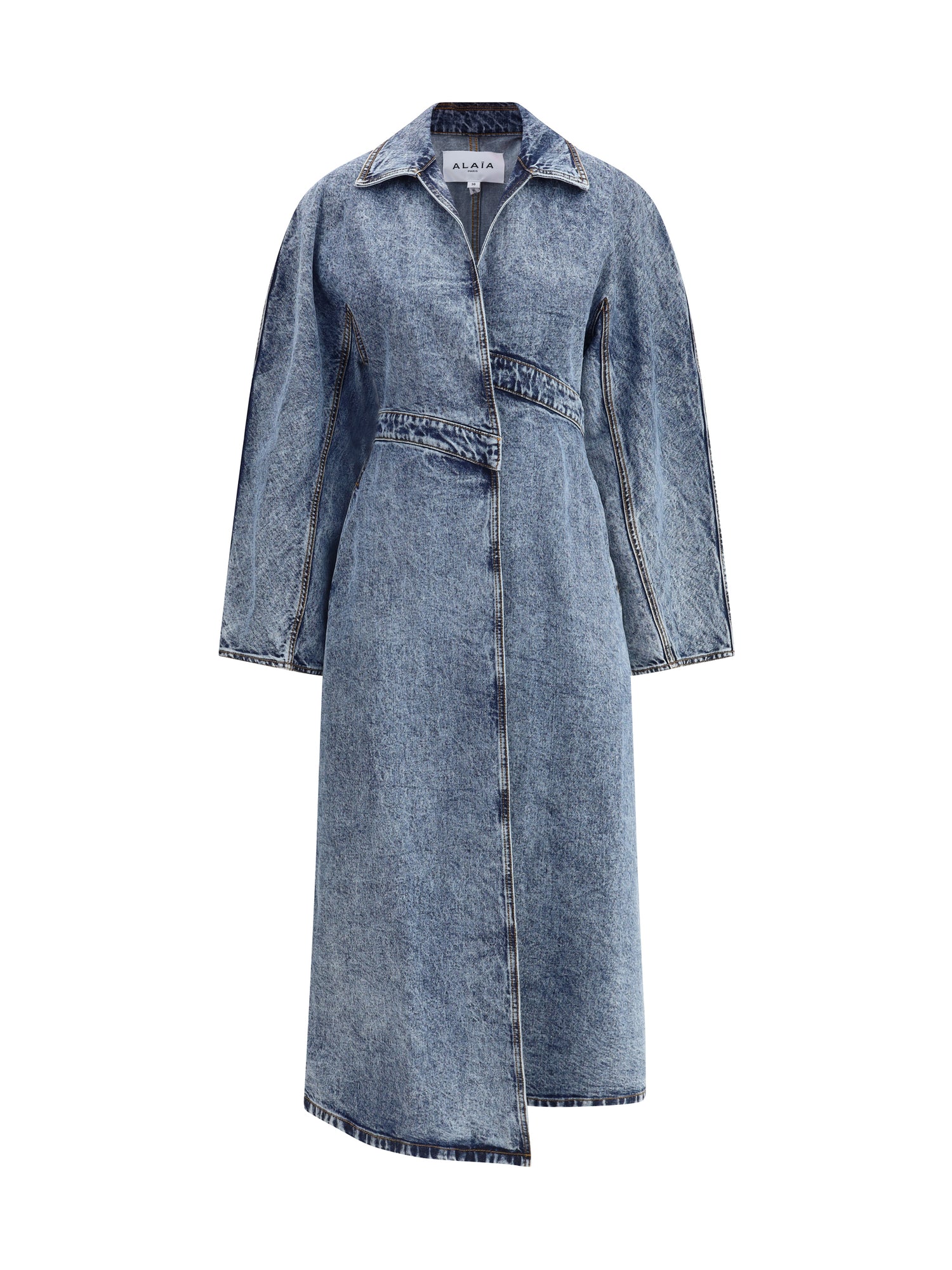 ALAIA 36 long denim spiral trench 