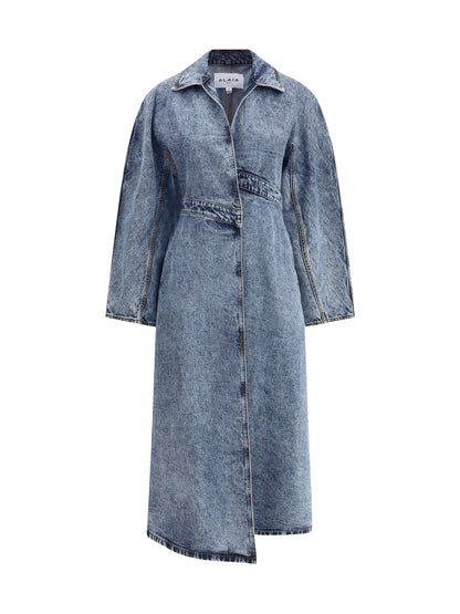 ALAIA 36 long denim spiral trench 