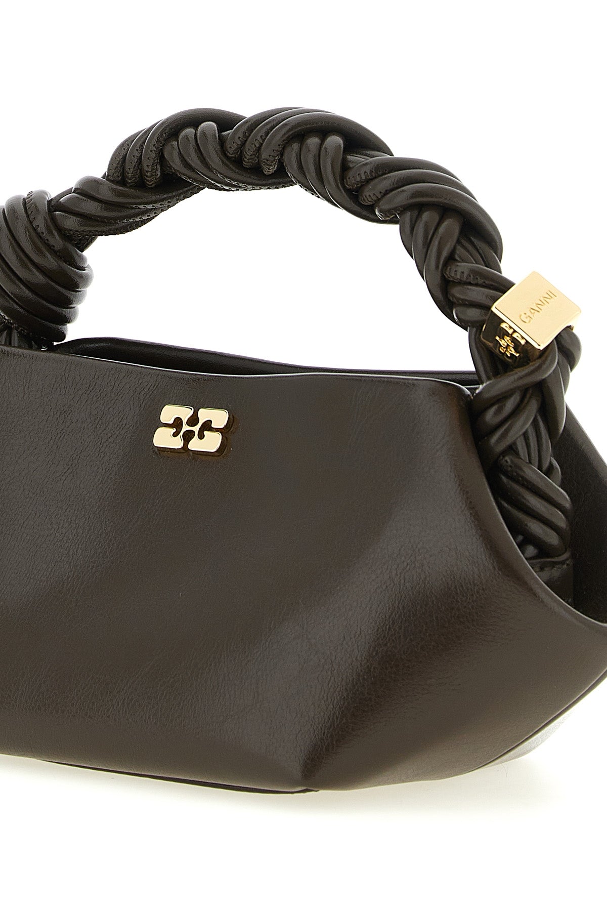 the ganni bou mini handbag redefines geometric volumes through a sculptural he