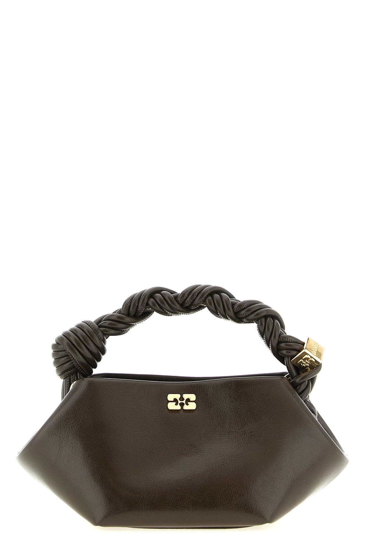 the ganni bou mini handbag redefines geometric volumes through a sculptural he