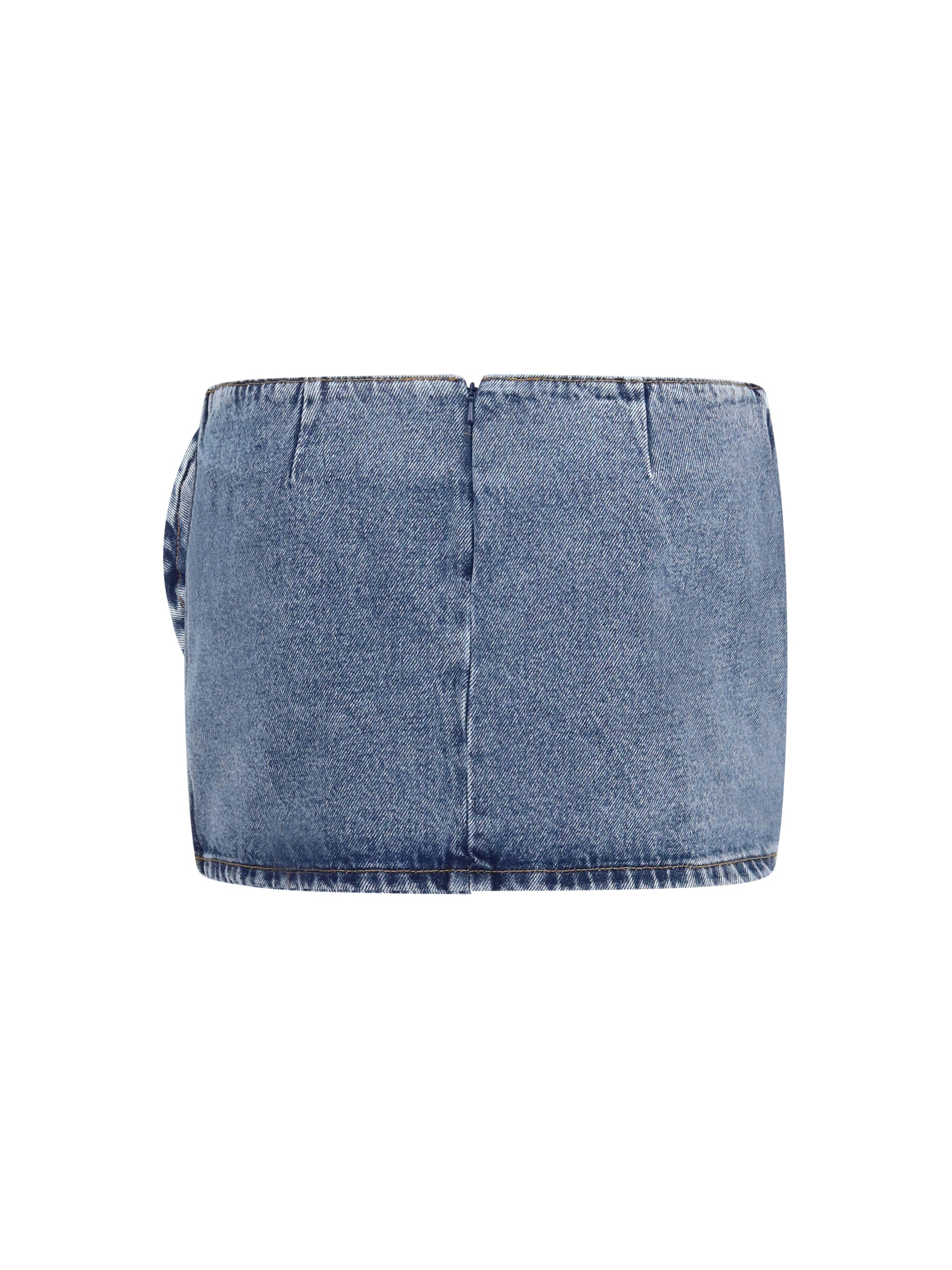 twisted floral denim mini skirt