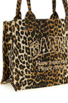 the large ganni leopard tote bag features a capacious silhouette made of cotto