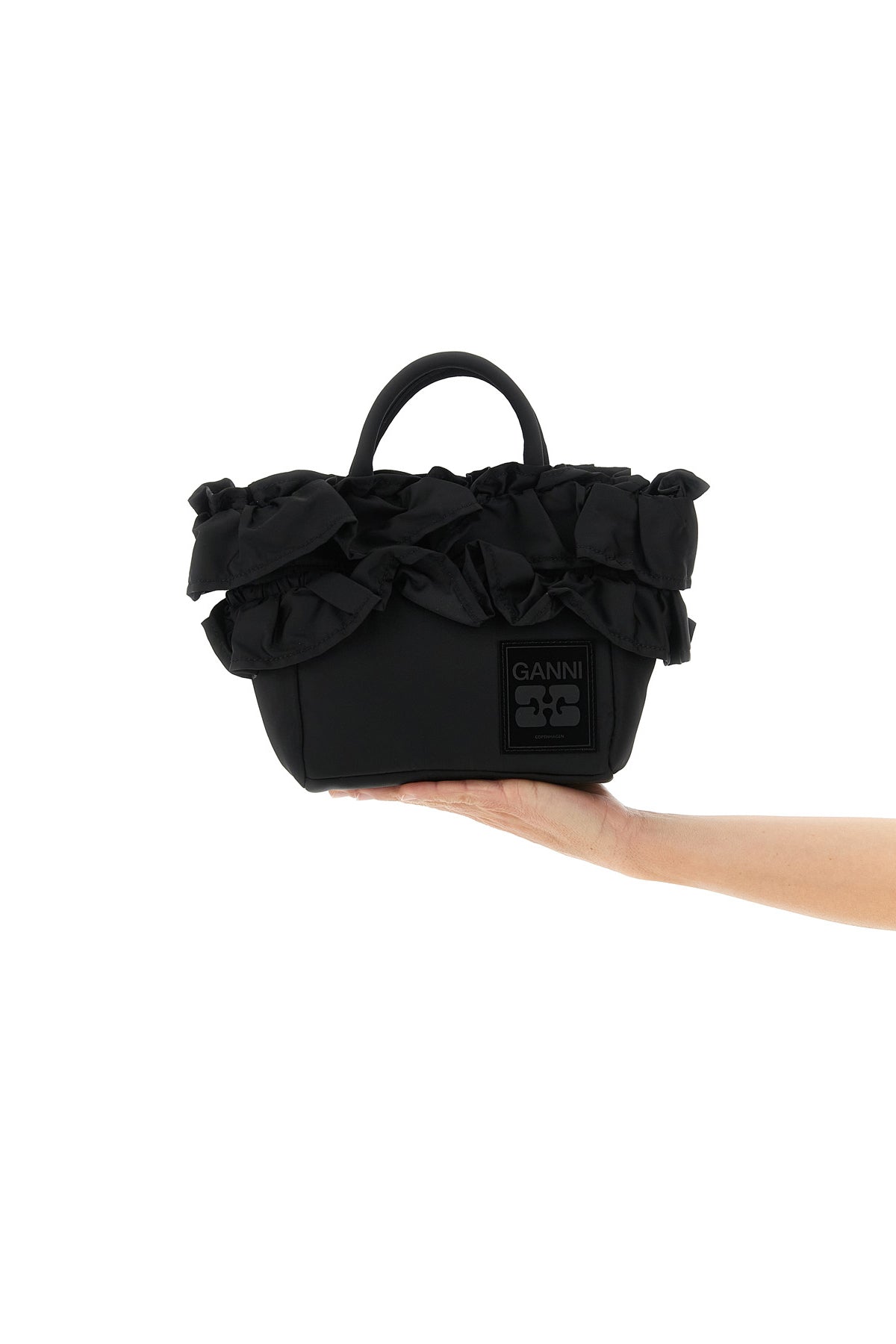 mini shopper ruffle handbag in technical fabric