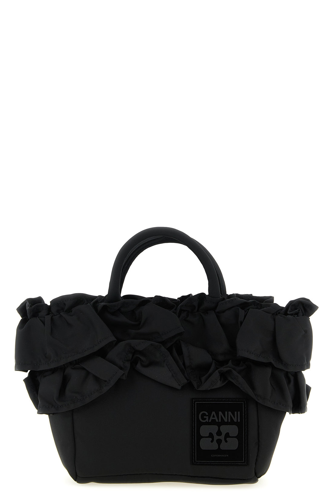 GANNI OS mini shopper ruffle handbag in technical fabric