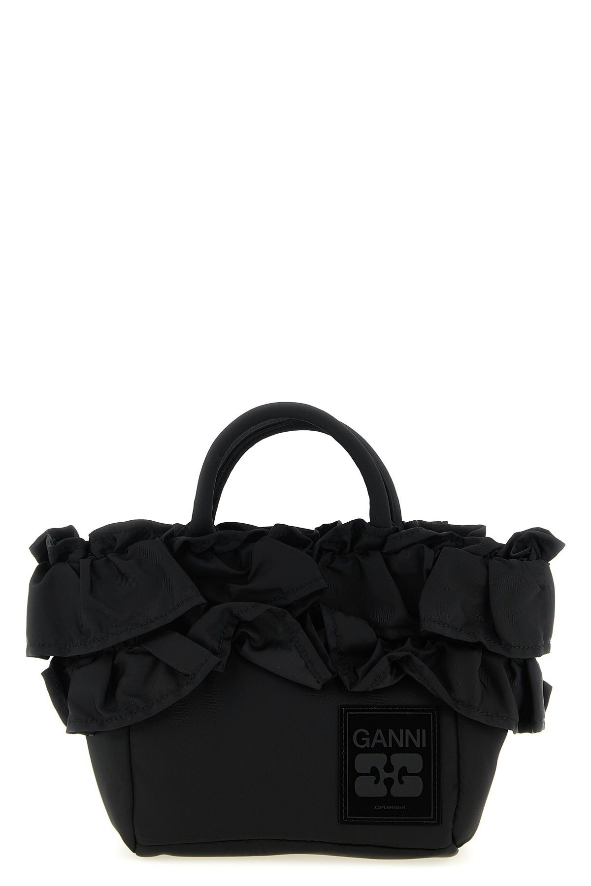 mini shopper ruffle handbag in technical fabric