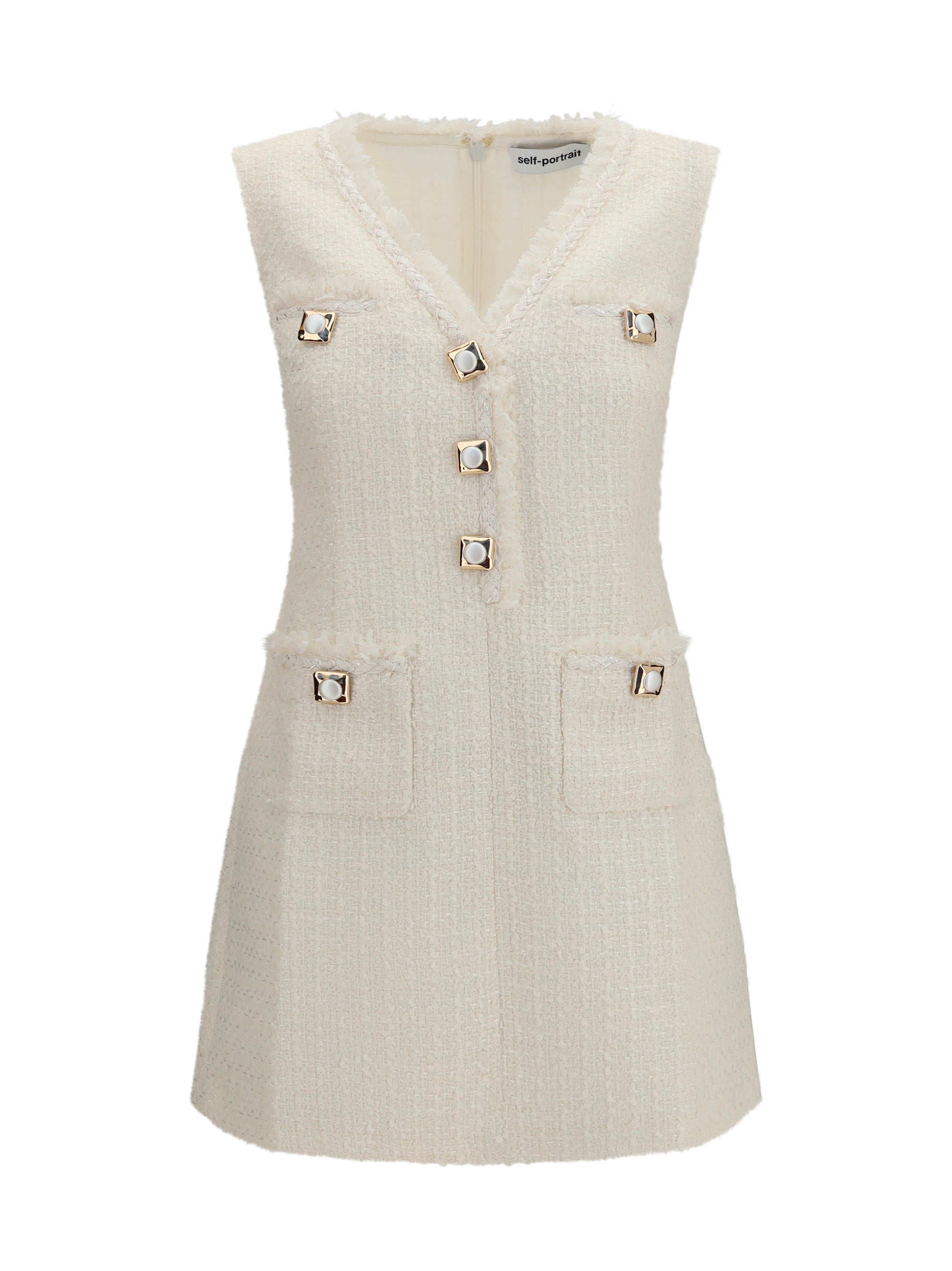sleeveless bouclé mini dress