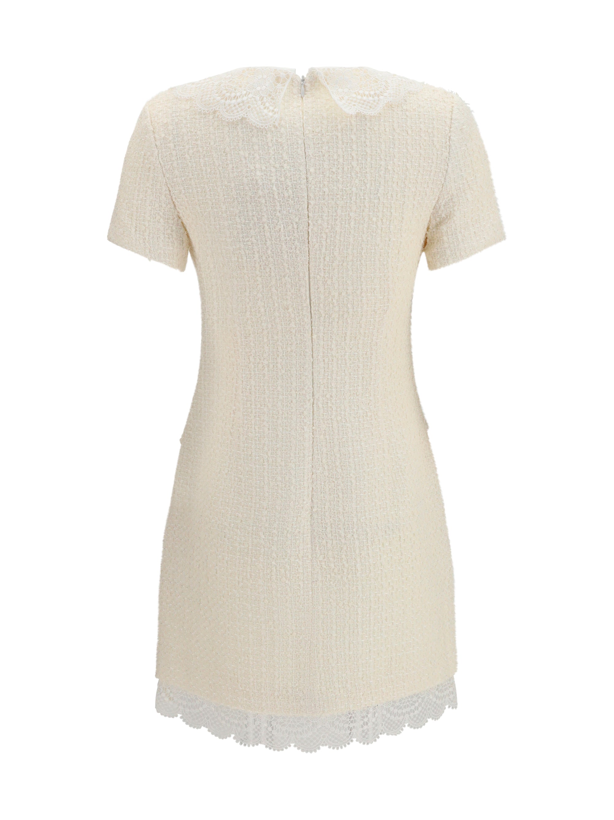 tailored mini dress with bouclé lace inserts