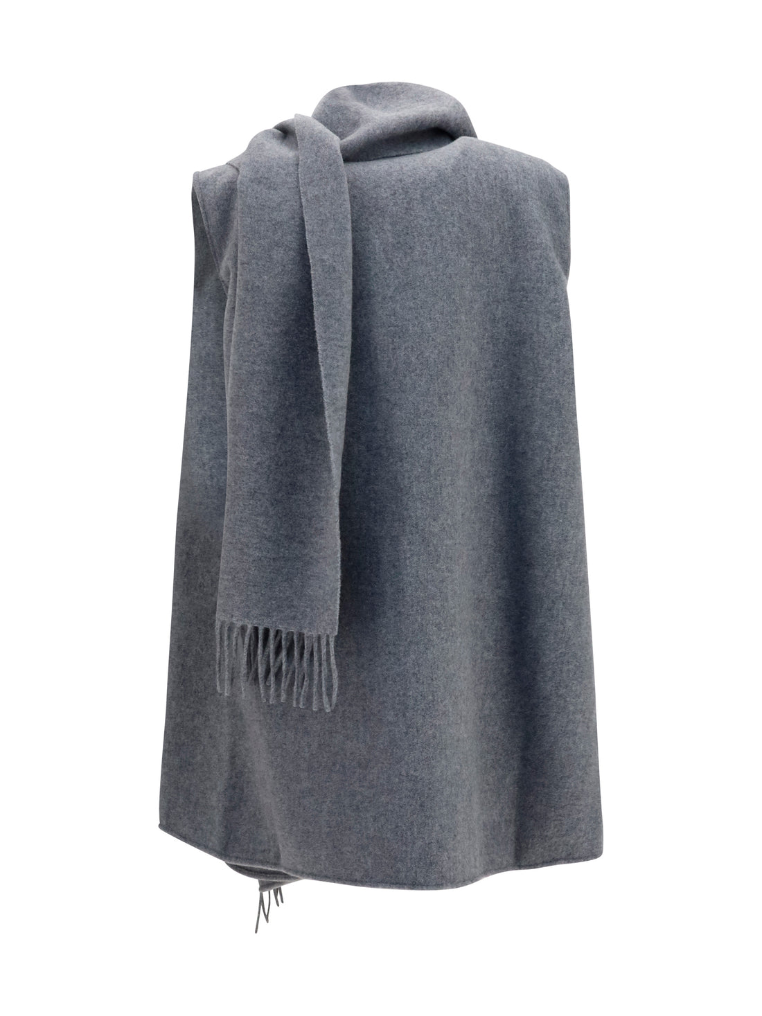 FABIANA FILIPPI OS high-neck wool cape with concealed closure and fringes