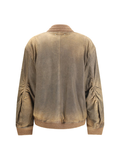 GOLDEN GOOSE L brown leather jacket with zip closure