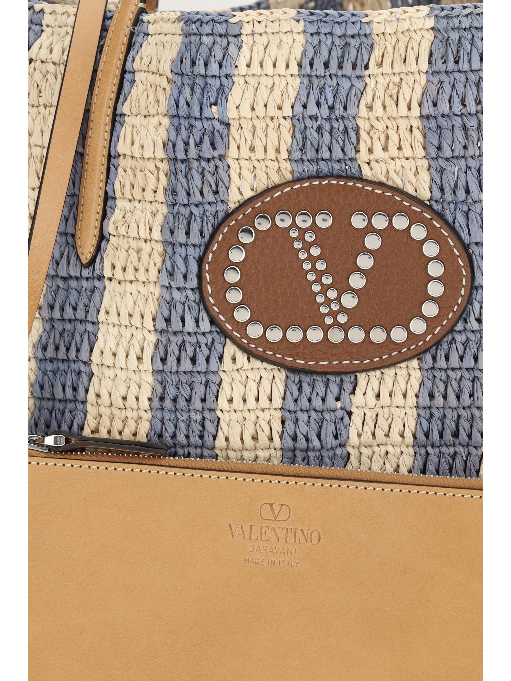 striped raffia bucket bag