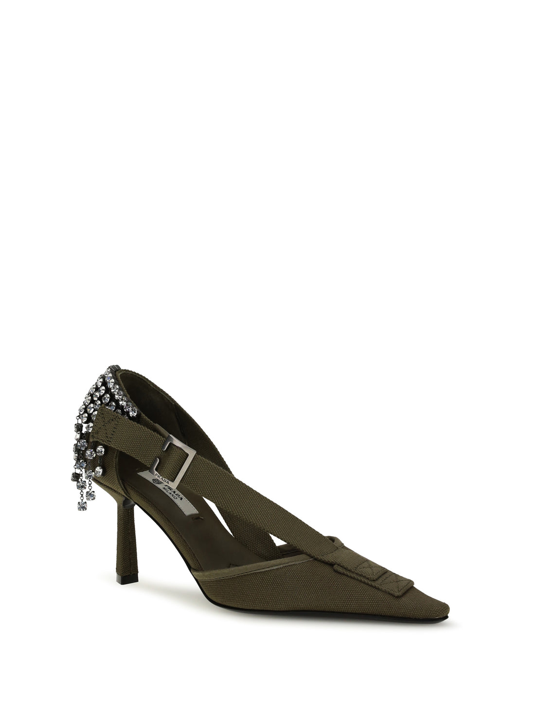 PRADA 37 canvas pumps with crystals
