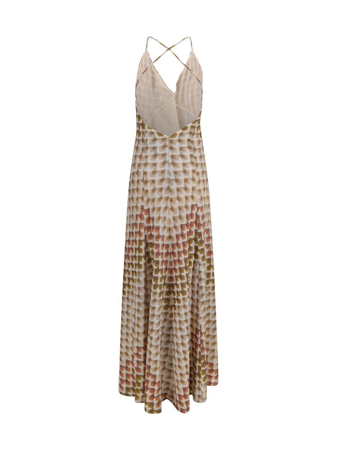 MISSONI 42 long lamé viscose dress with crossed straps