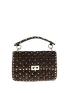 medium rockstud spike suede top handle bag
