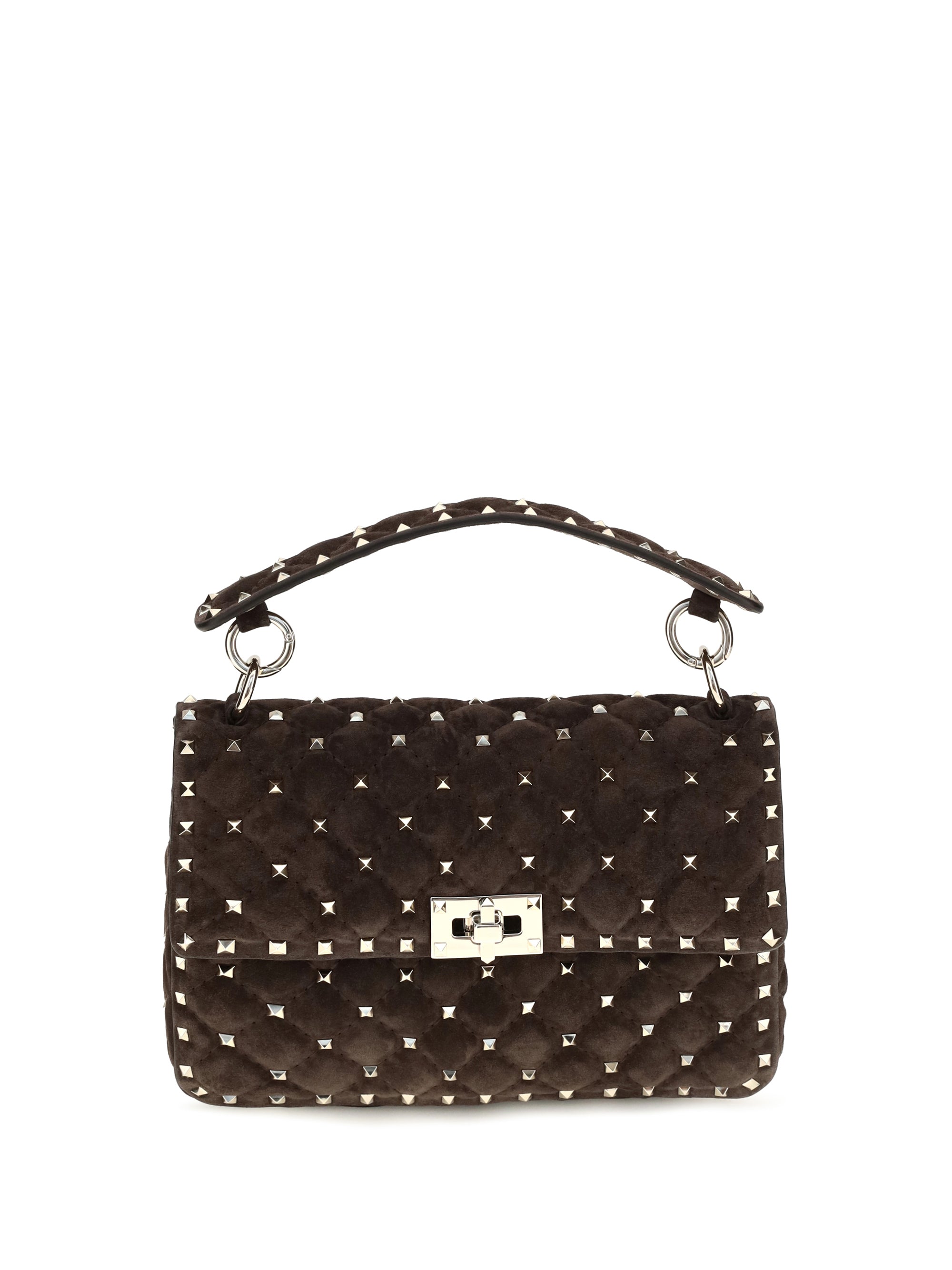 medium rockstud spike suede top handle bag