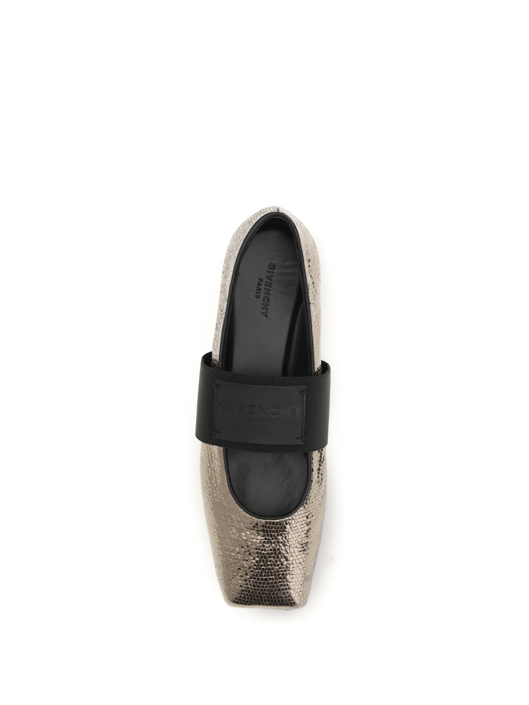 sliced square ballerinas in textured leather