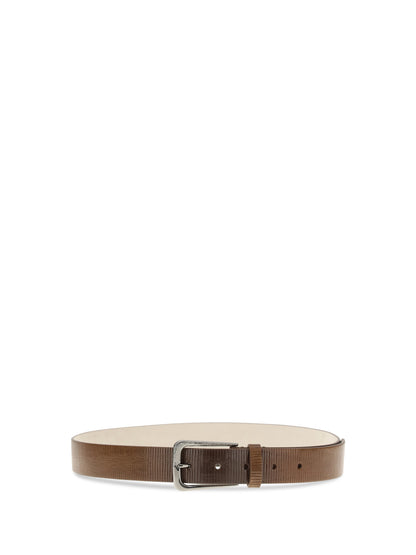 BRUNELLO CUCINELLI L carved leather belt with shimmering buckle