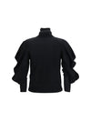 high-neck sweater with flower brooch