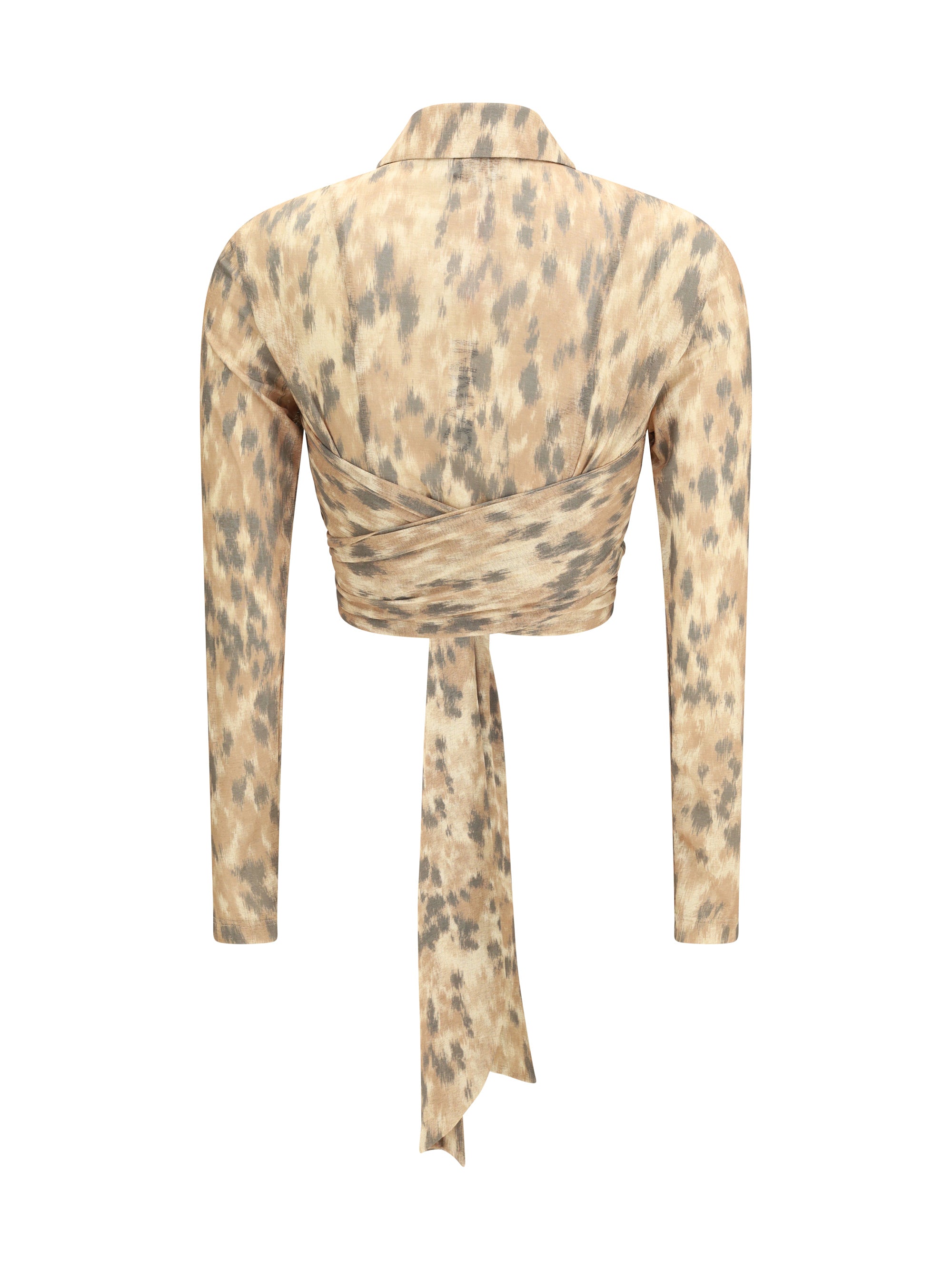printed marl mesh tie blouse