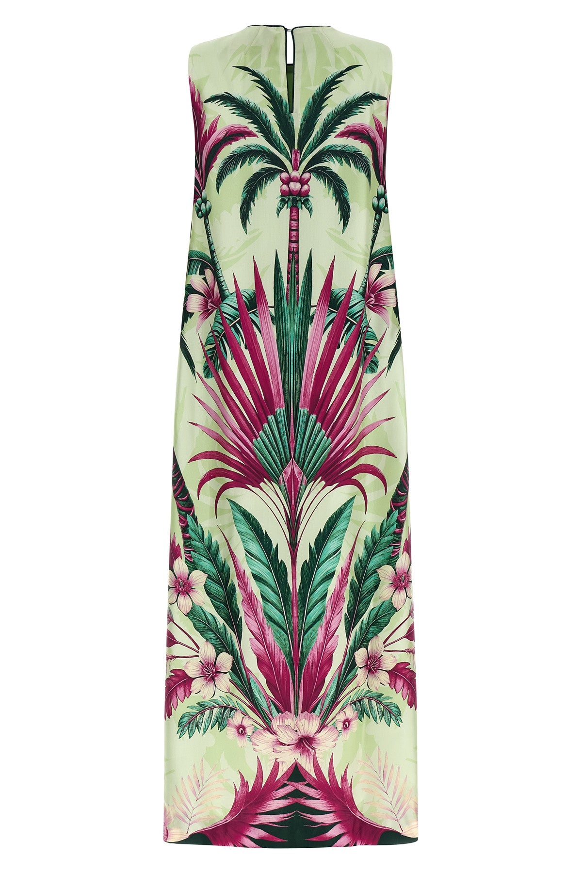 long penelope dress in palm bouquet print silk twill