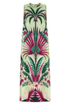 long penelope dress in palm bouquet print silk twill