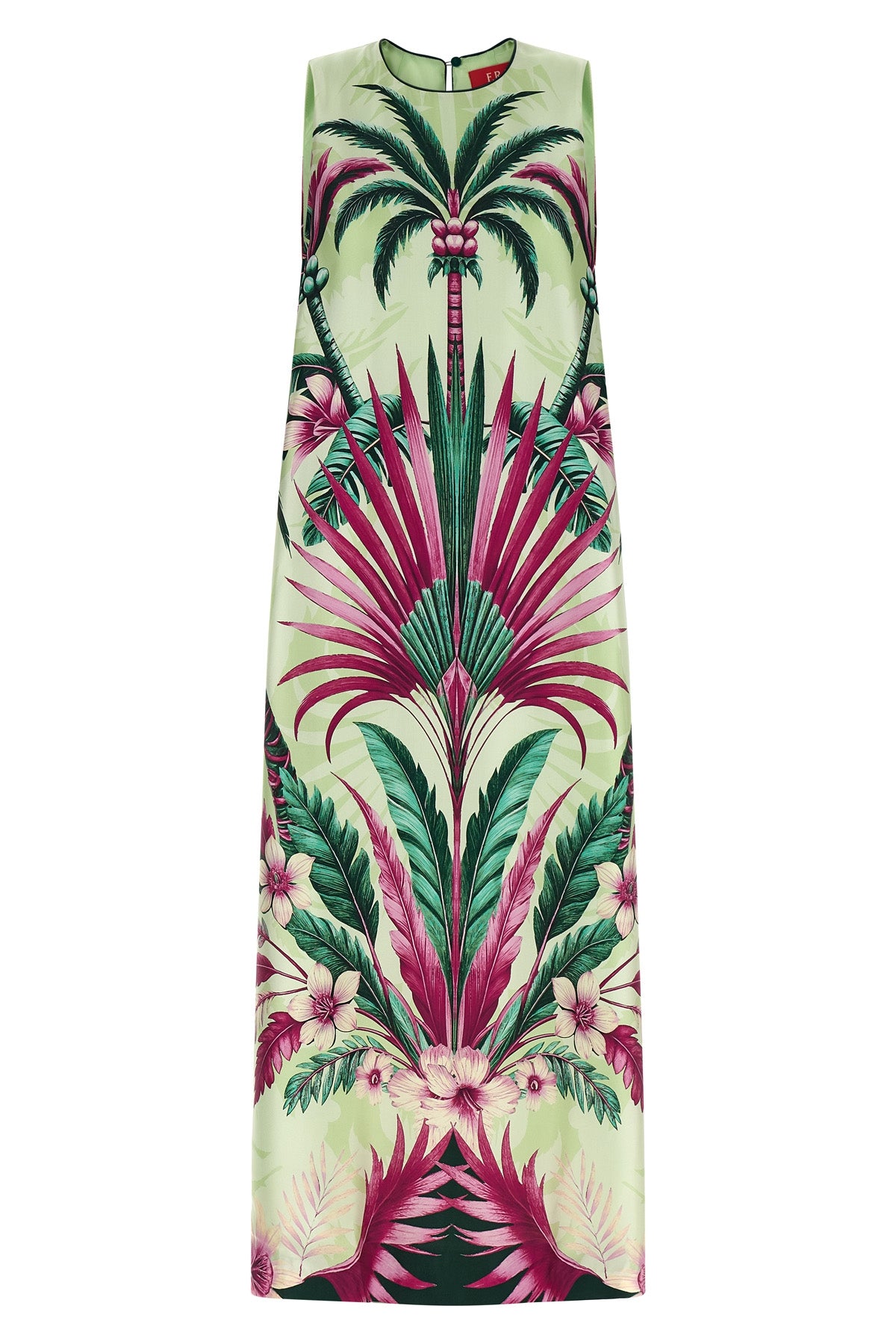 long penelope dress in palm bouquet print silk twill