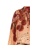cenide long dress in contemplating love pink print silk crêpe