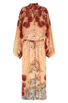 cenide long dress in contemplating love pink print silk crêpe