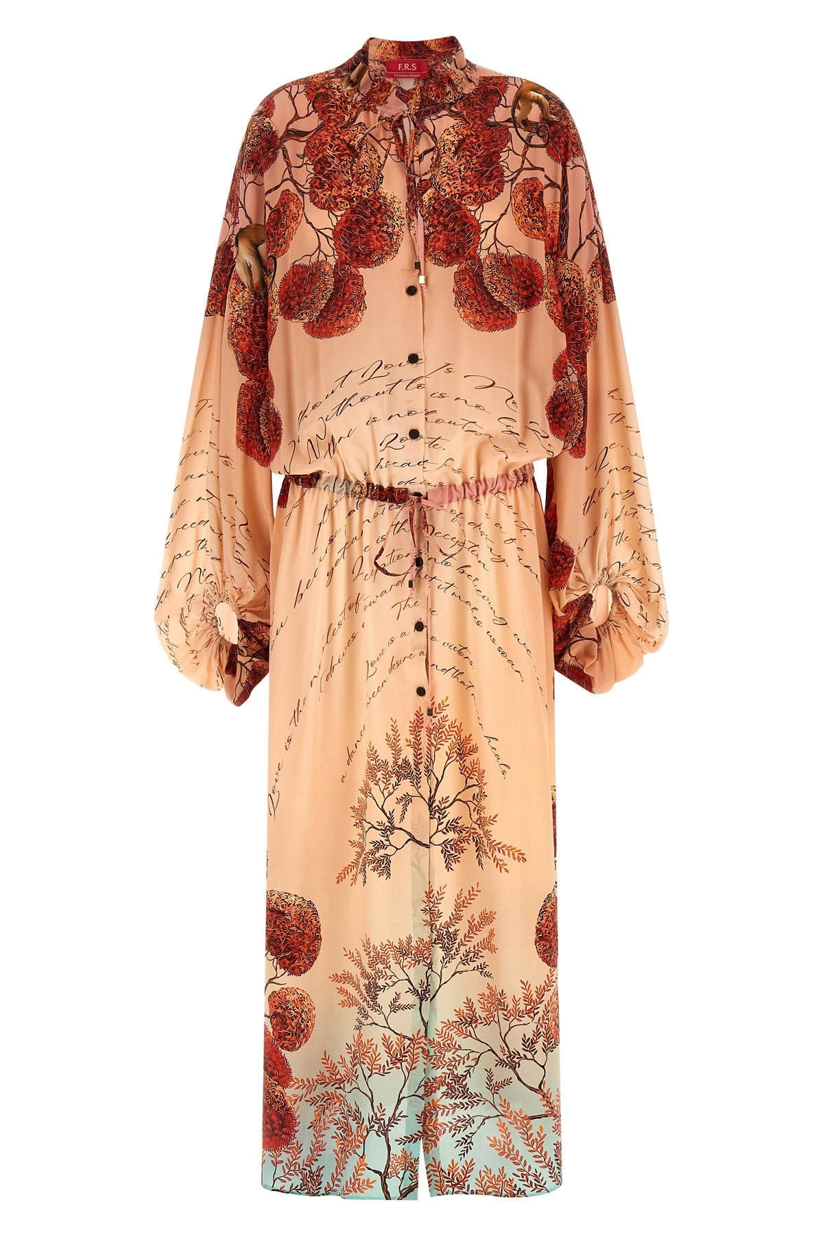 cenide long dress in contemplating love pink print silk crêpe
