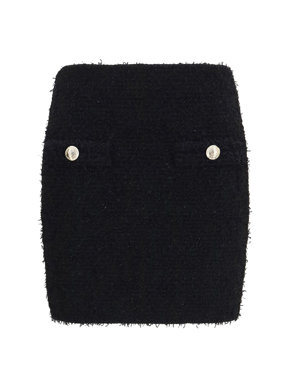 BALMAIN 36 tweed mini skirt with logo buttons