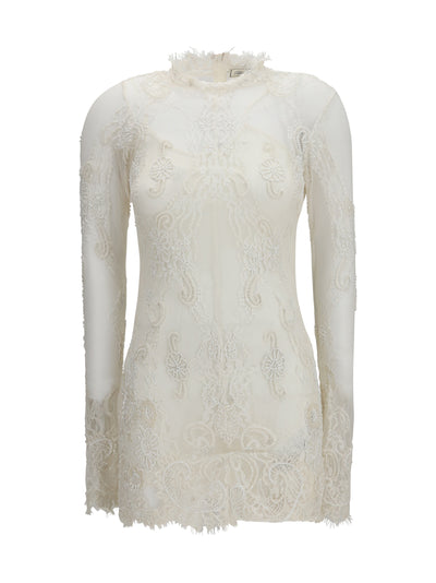 embroidered lace mini dress