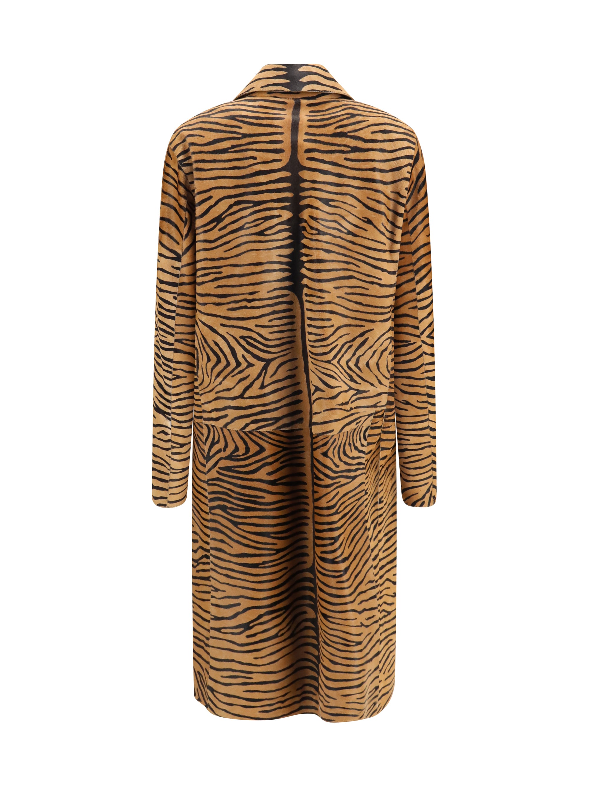 tiger print pony effect leather coat