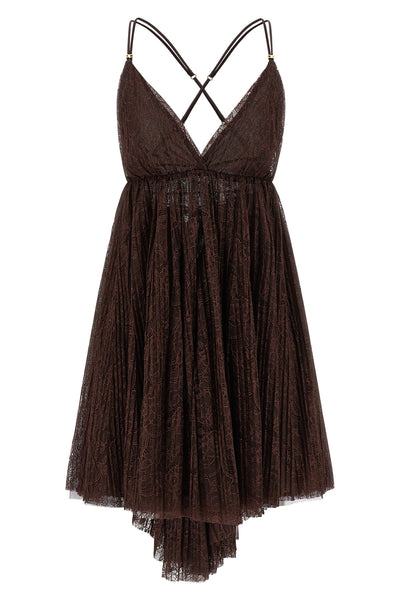 pleated floral lace mini dress