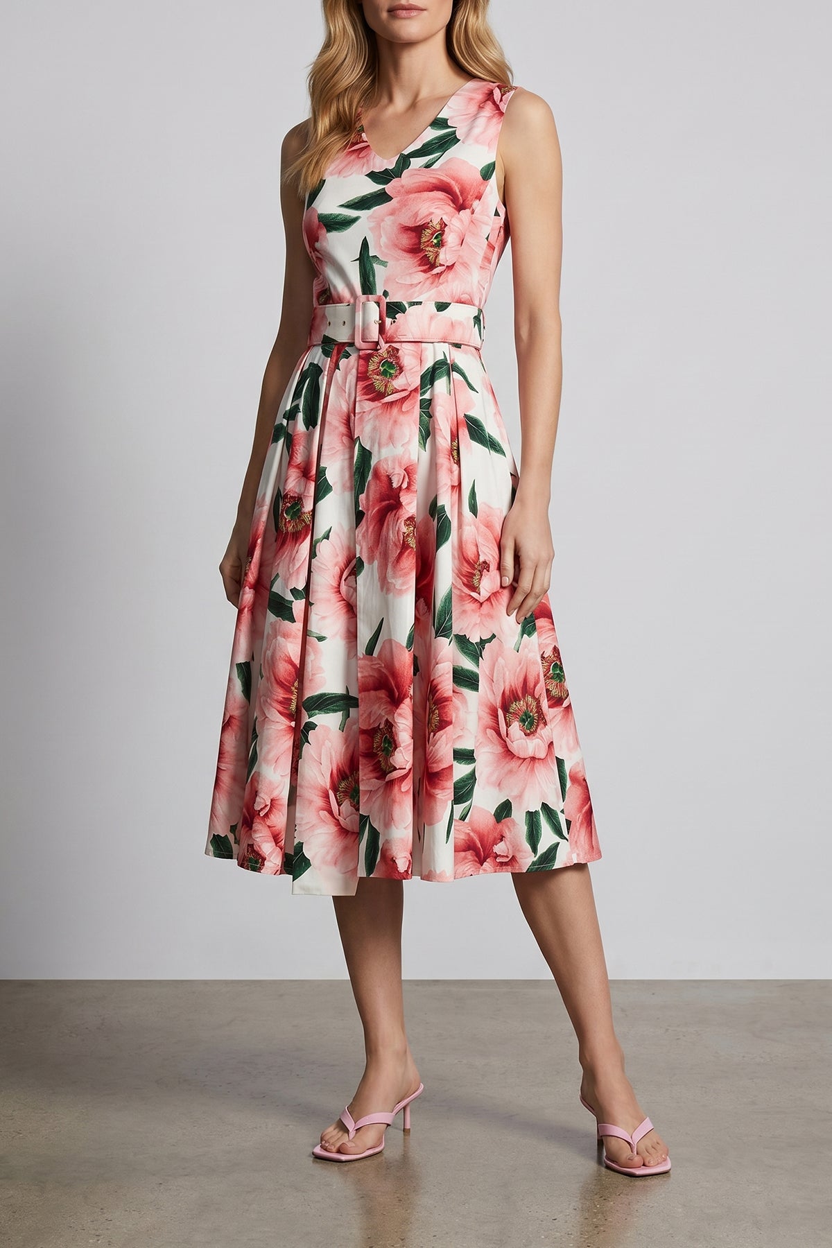 all-over pastel magnolia abelia cotton midi dress
