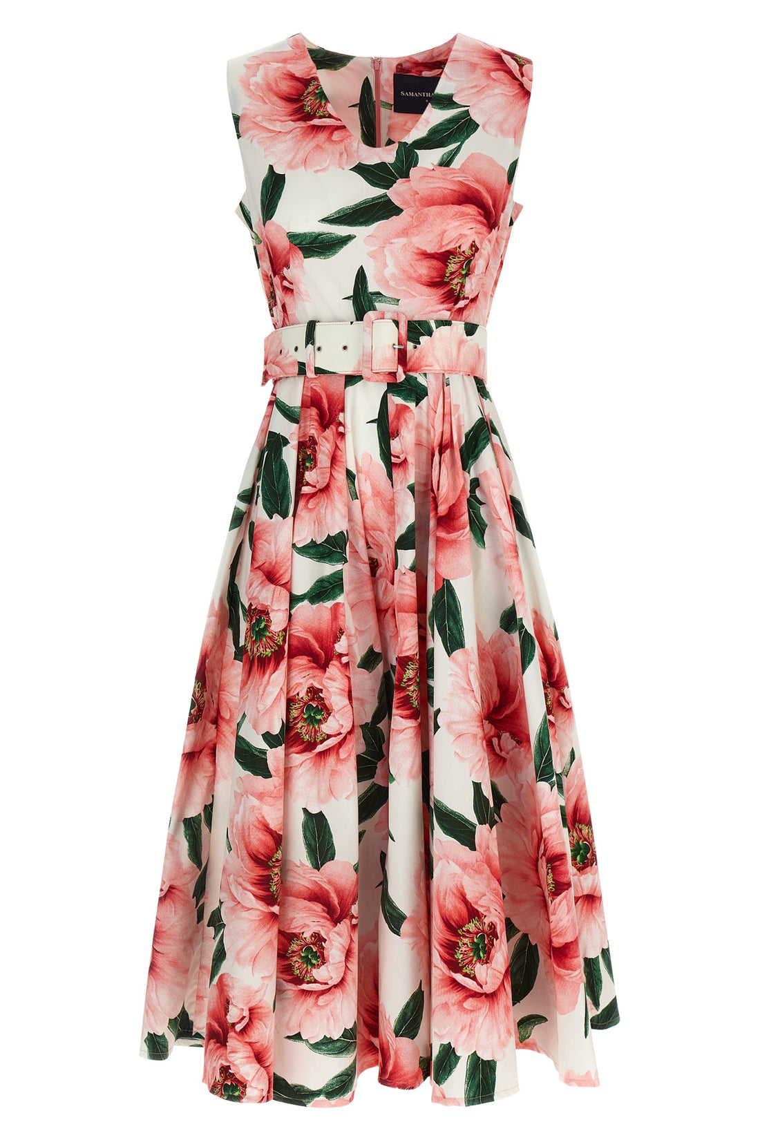 SAMANTHA SUNG 4 all-over pastel magnolia abelia cotton midi dress