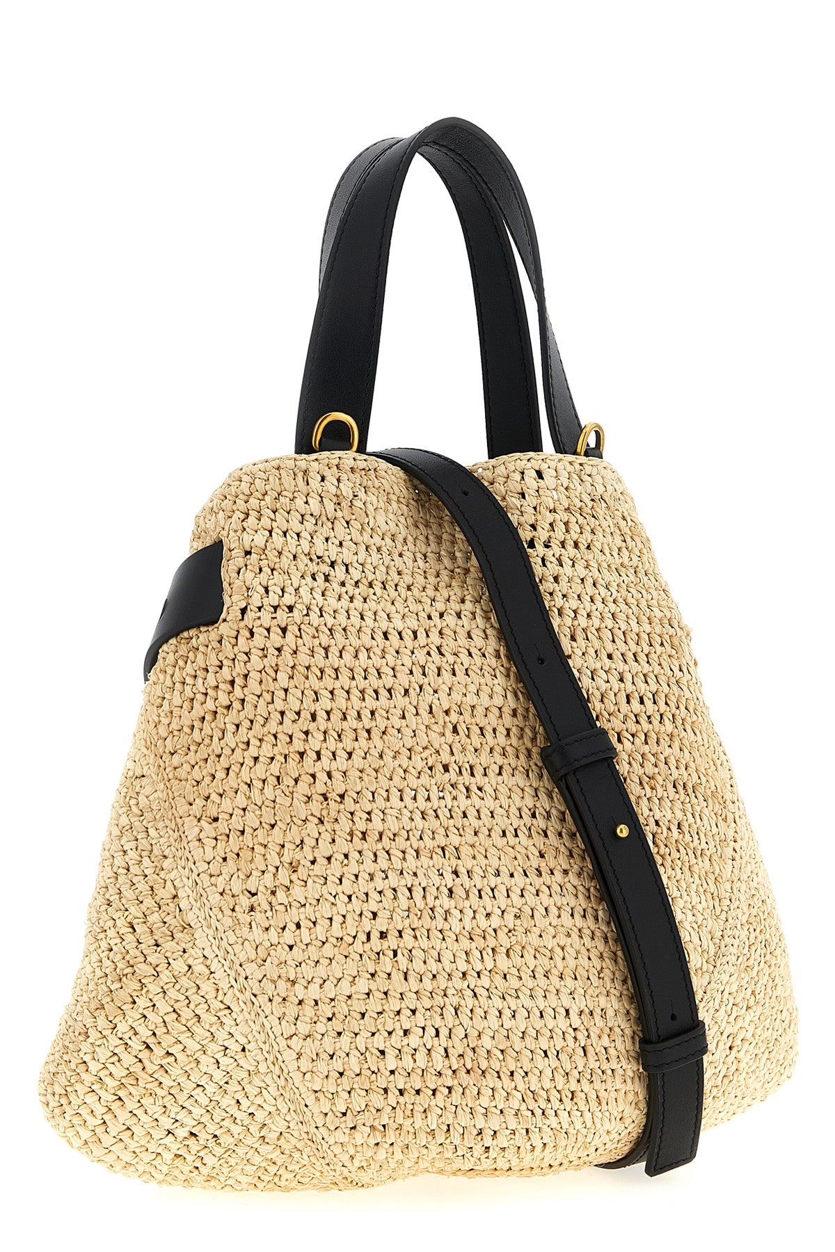punch hole mini shopping bag in woven raffia
