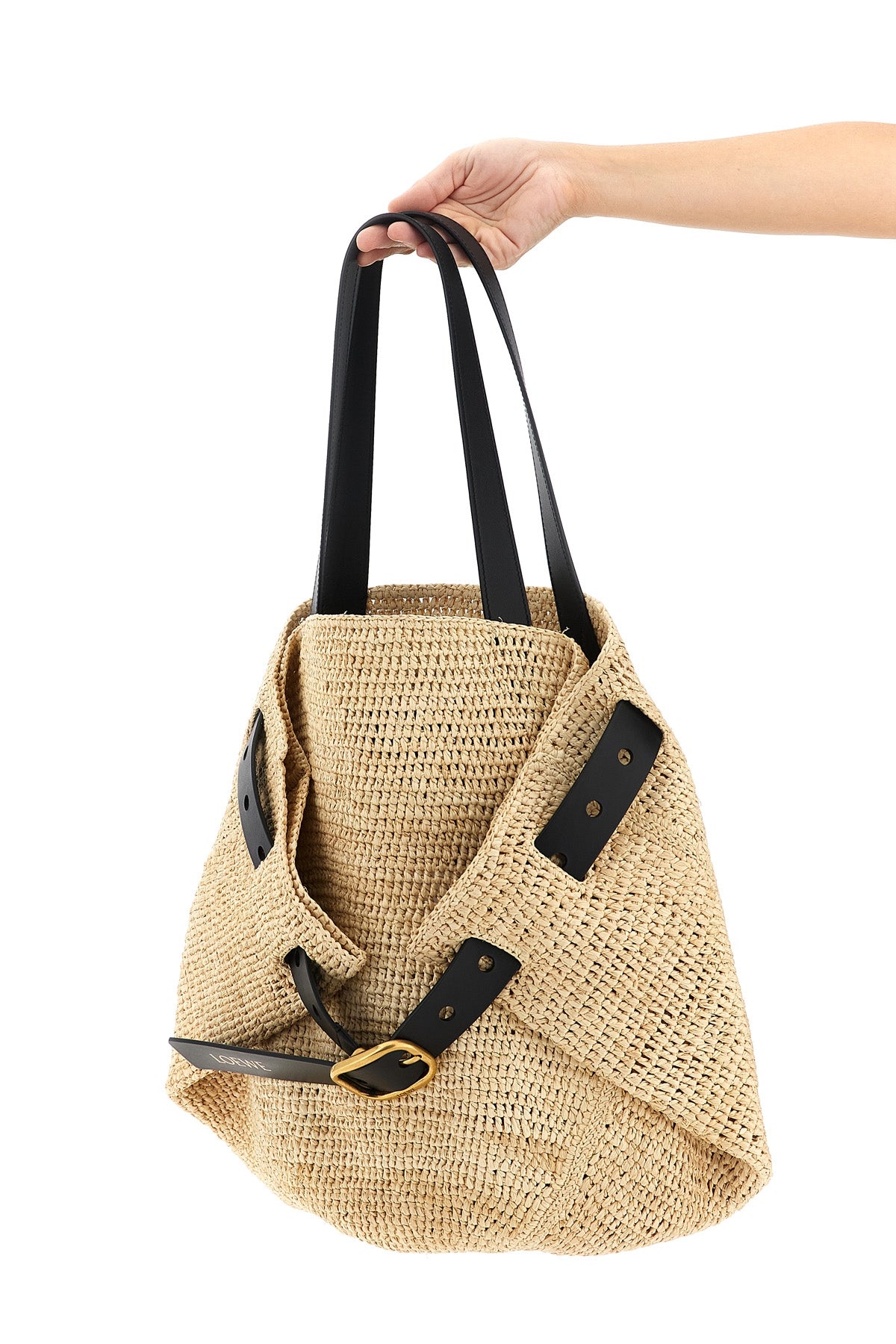medium punch hole shopping bag in woven raffia