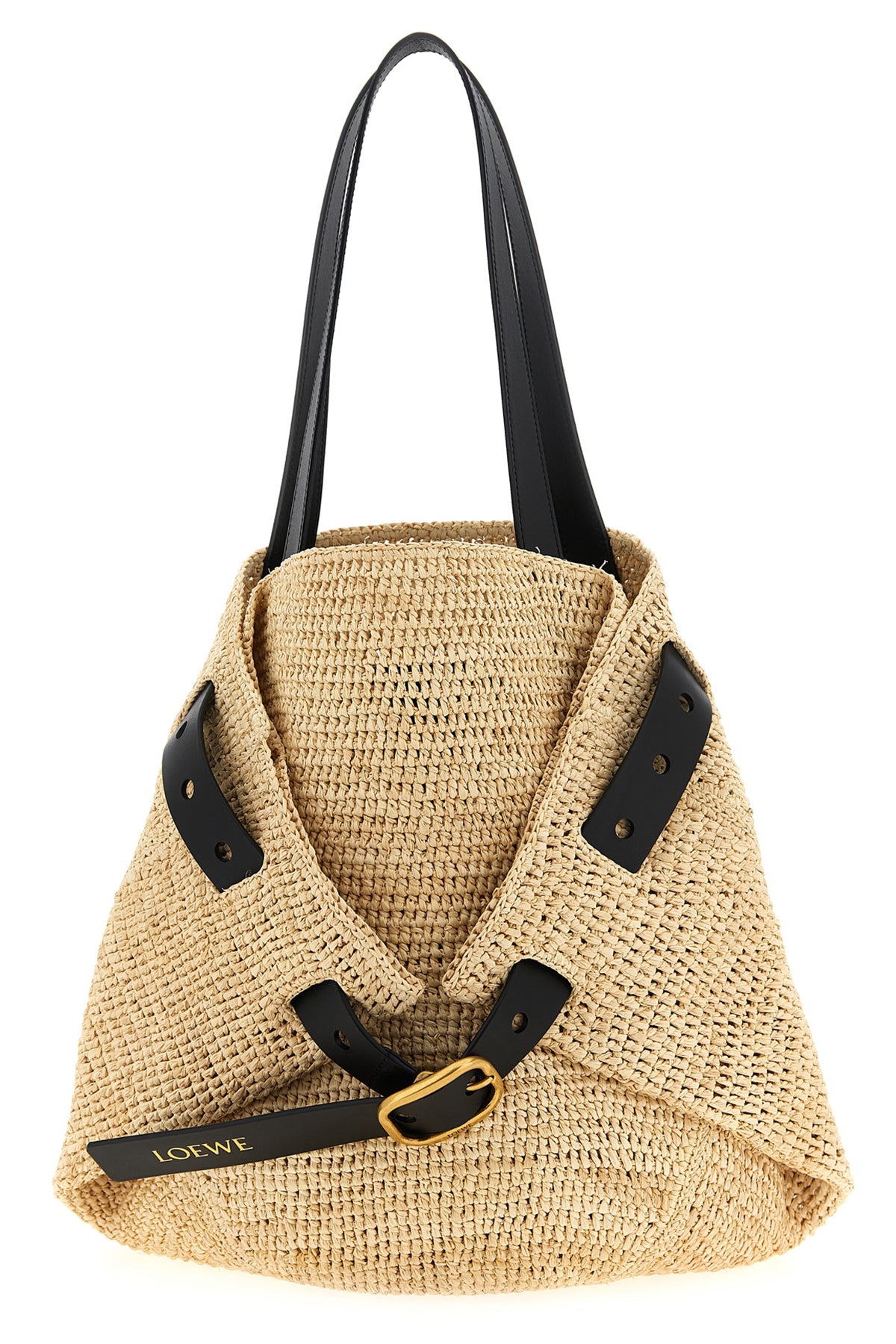 medium punch hole shopping bag in woven raffia