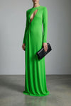 long sleeve slash front evening fluid viscose dress