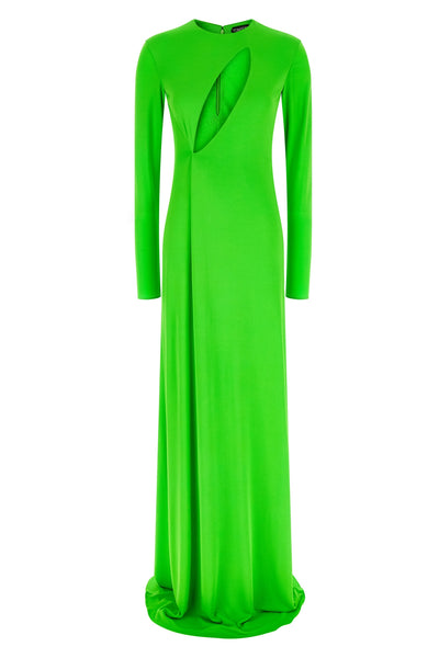 long sleeve slash front evening fluid viscose dress