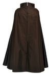 two-tone trapeze dress in black coated nylon and brown nylon