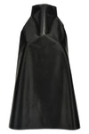 two-tone trapeze dress in black coated nylon and brown nylon