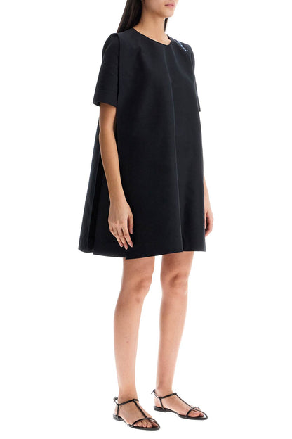 loose dress with wide neckline black cotton short sleeve