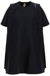 loose dress with wide neckline black cotton short sleeve